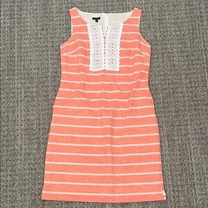 Talbots Coral and White Striped Linen Dress